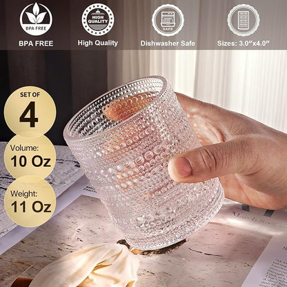 OPAYLY hobnail Drinking Glasses Old Fashion Glass 10oZ rocks glasses Set of 4 - Image 2