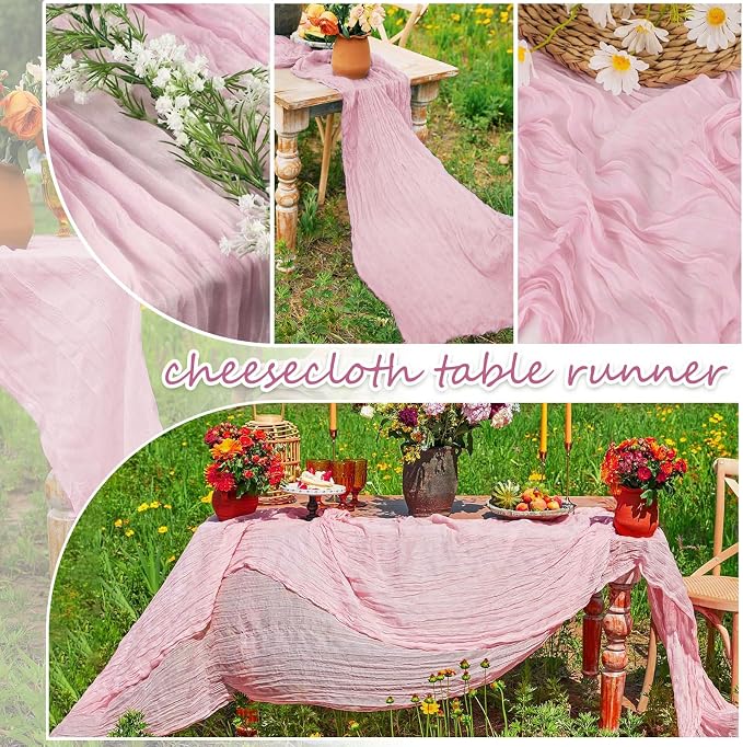 8 Pack Light Pink Cheesecloth Table Runner 10FT Long Boho Gauze Fabric Table - Image 4
