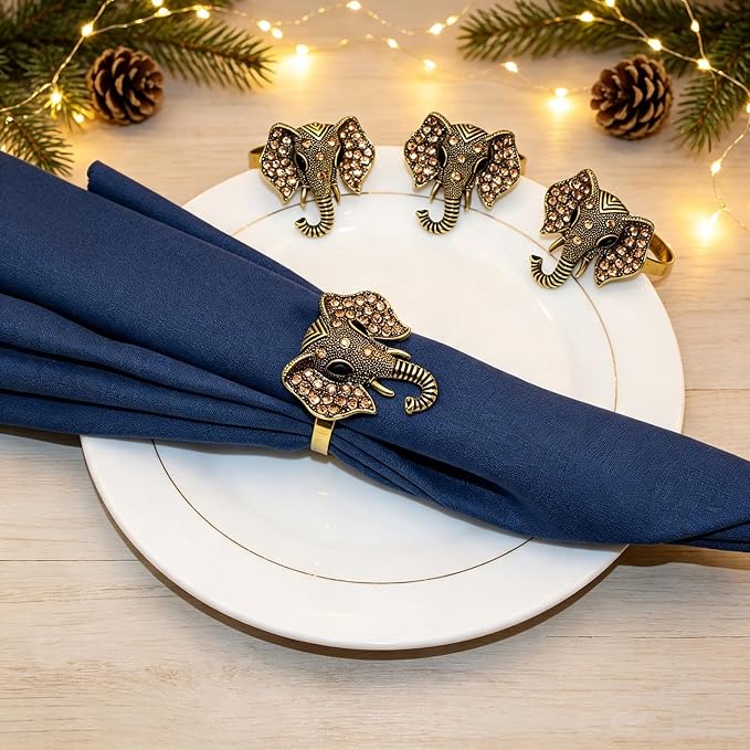 Elephant Napkin Rings Set of 6 Sparkly Rhinestone Africa Animal Napkin Holder - Image 4
