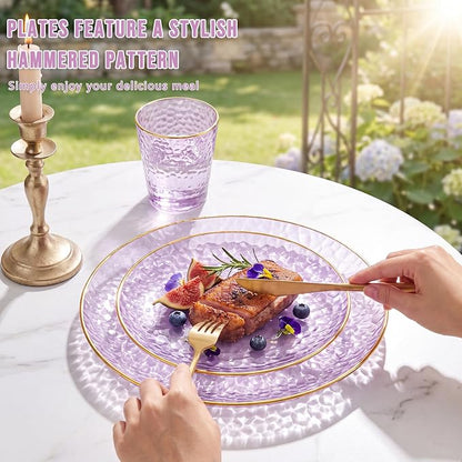 Rubtlamp 60Pcs Clear Purple Gold Plastic Plates, Hammered Plastic Plates - Image 9