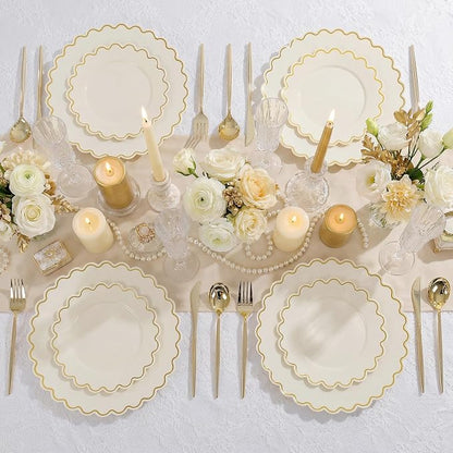 LIYH 100 Pcs Heavy Duty Ivory Gold Plastic Plates - Image 6