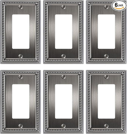 6-Pack Decorator Outlet Cover Plate, Pearls Decorative Switch Plates and Outlet Covers, Antique Silver Metal Wall Plates for Electrical Outlets