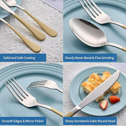 20-Piece Cream Color Silverware Set, 18/0 Stainless Steel Cream Color Handle Flatware Set, Service for 4,Modern Cutlery Set Includes Dinner Knives Forks Spoons,Mirror Polished,Dishwasher Safe
