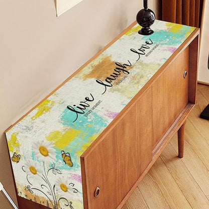 Daisy Floral Table Runner, Rustic Colorful Bright Spring Yellow Daisy Flower - Image 2