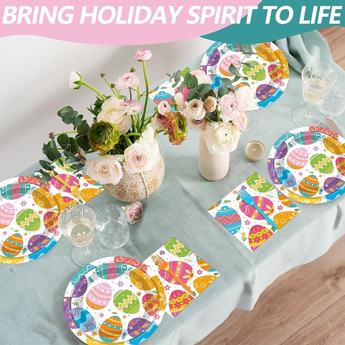 100 Pcs Easter Egg Tableware Party Supplies Set, Serves 25 – Disposable - Image 6