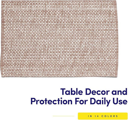Sweet Home Collection 100% Cotton Placemats for Dining Room Rectangle Two Tone Woven Fabric 13" x 19" Soft Durable Table Mat Set, Set of 6, Taupe