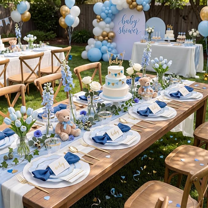 175Pcs Blue Plastic Plates - Image 10