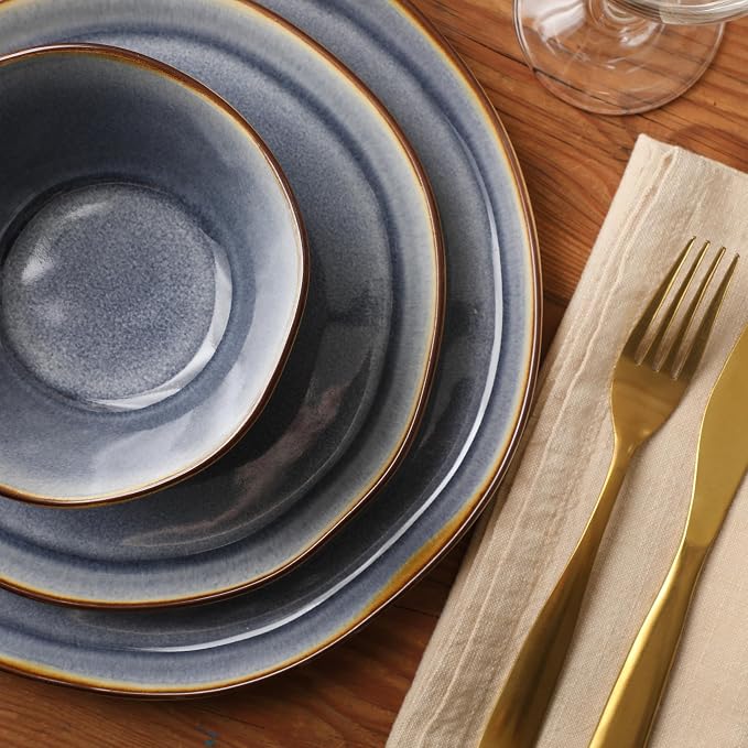 Gibson Elite Algeria River Plates and Bowls Sets, 12-Piece Stoneware Dinnerware - Image 5