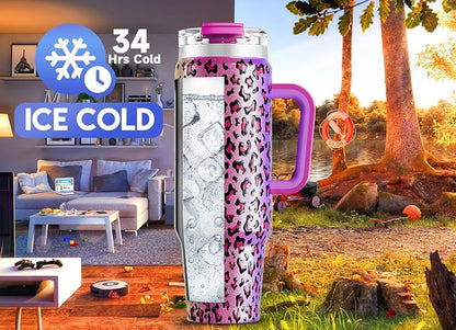 Meoky 40 oz Tumbler with Handle and Straw, Insulated Tumbler with Lid and Straw - Image 2