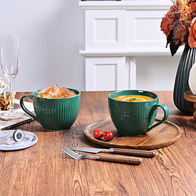 24oz Soup Mug with Handle & Lid, Microwave Soup Bowl/Cup, Forest Green | - Image 6
