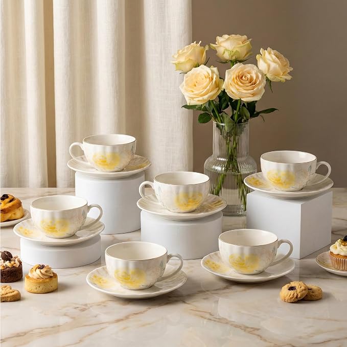 BTaT- Floral Tea Cups and Saucers Set, 7 oz, Porcelain Tea Cups - Image 5
