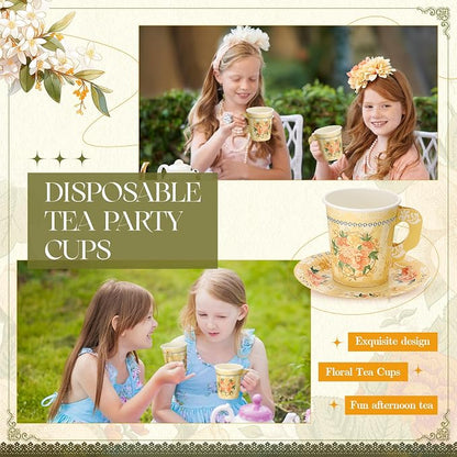 Nuogo 200 Pcs Floral Paper Tea Cups and Saucers 7 oz Disposable Paper Teacups - Image 6