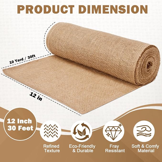 12" x 10 yd Burlap Table Runners, Jute Burlap Runner - Image 3