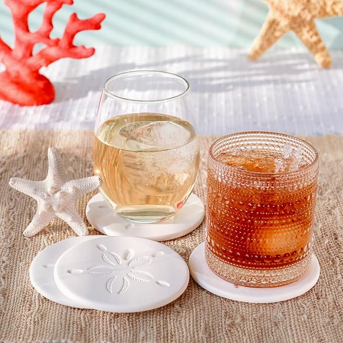 Kate Aspen Absorbent Sand Dollar Drink Coasters Set of 4– Coastal Decor - Image 2