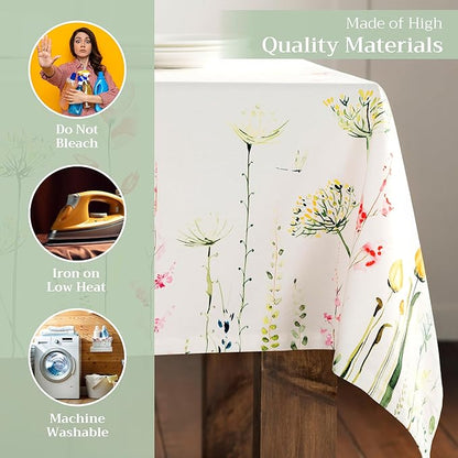 Maison d' Hermine Table Cloth Rectangle Table 100% Cotton 60 x 108 Inches Tablecloth Reusable Decorative for Dining Room Farmhouse Home Valentines Day Decorations Spring Summer - Botanical Fresh