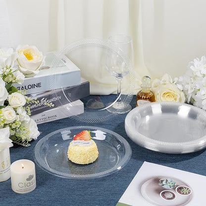 WELLIFE Clear Party Plates 10 Inch -150 Count for Party, Disposable Plastic Dinner Plates for Birthday Wedding Engagement Easter