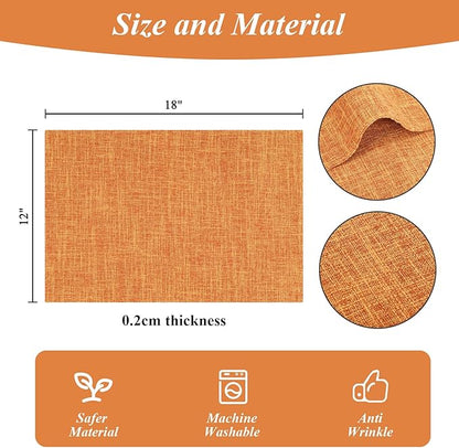 SHACOS Fabric Placemats Set of 6 Washable Heat Resistant Place Mats Non Slip Thick Cloth Placemats Reversible Table Mats Indoor Outdoor Home Wedding Table Decor, Orange