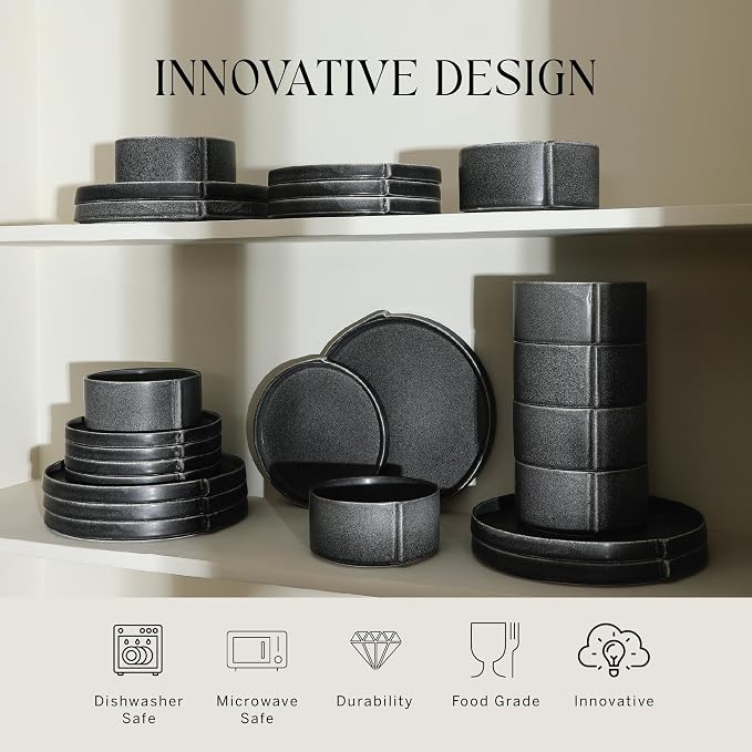 Stone Lain Bao Dinnerware, Charcoal | Charcoal Textured Finish - Image 6
