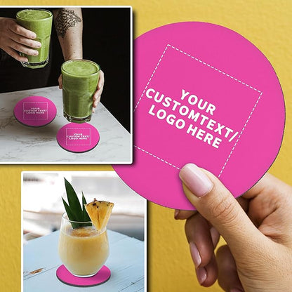 10 Round Foam Bud Coasters Pack, 4 inch - Customizable Text, Logo - PU Foam, Party Favor - Neon Pink