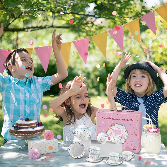 Sweejar Porcelain Tea Set for Little Girls, Kitchen Toys Tea Party Set for Kids - Image 7