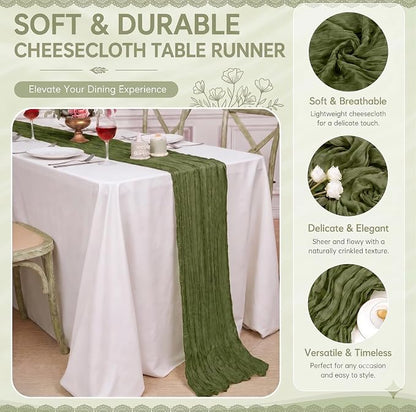 2 Pack Olive Green Cheesecloth Table Runner 17x108 Inch Boho Rustic Semi Sheer - Image 4
