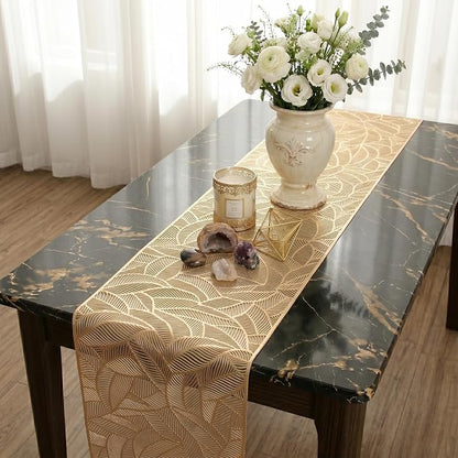 FAVE Gold Table Runner 72 Inches Long Hollow-Out Leaf Design Table Runner | - Image 6