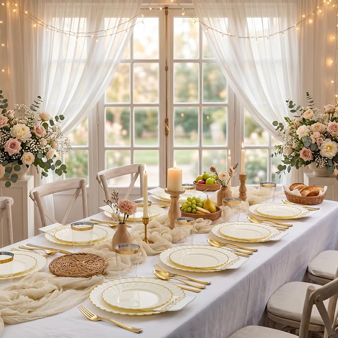 YOUBET 175PCS Ivory Scalloped Plastic Plates - Image 9
