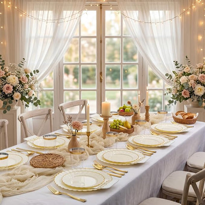 YOUBET 175PCS Ivory Scalloped Plastic Plates - Image 9