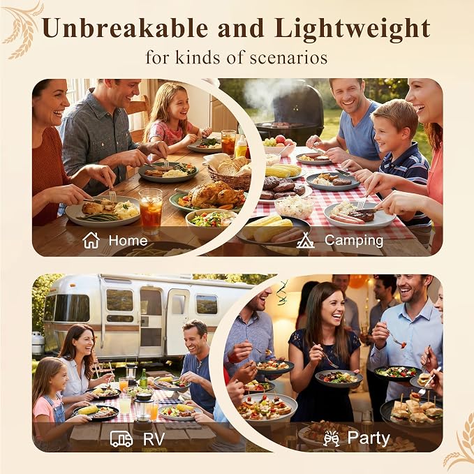 Kitchen Plates Set for 8, Unbreakable Wheat Straw Plates 10 Inch, Alternative - Image 7