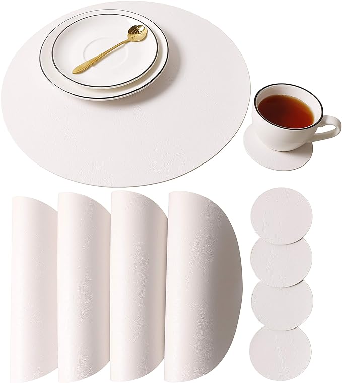 Embossed PU Leather Placemats, Waterproof Coffee Coasters, Kitchen Table Mats by JOVONO