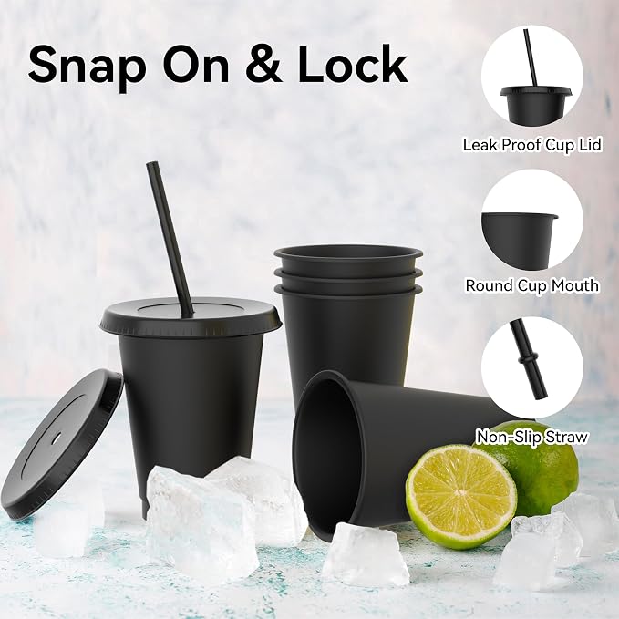 16 oz Reusable Black Plastic Cups - Image 3