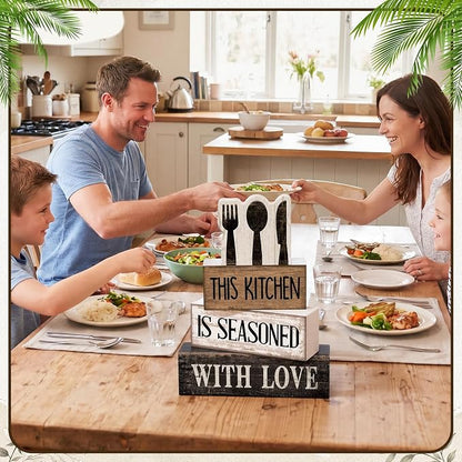 Moucuny 4 Pcs Farmhouse Kitchen Decor Rustic Spoon Fork Knife Wooden Stacked - Image 4