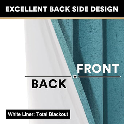 PrinceDeco Blackout Curtains for Bedroom Grommet Room Darkening Curtains & Drapes for Living Room Solid Thermal Insulated Textured Blackout Curtains Sun Blocking Drapes,52" W x 63" L,Teal Blue