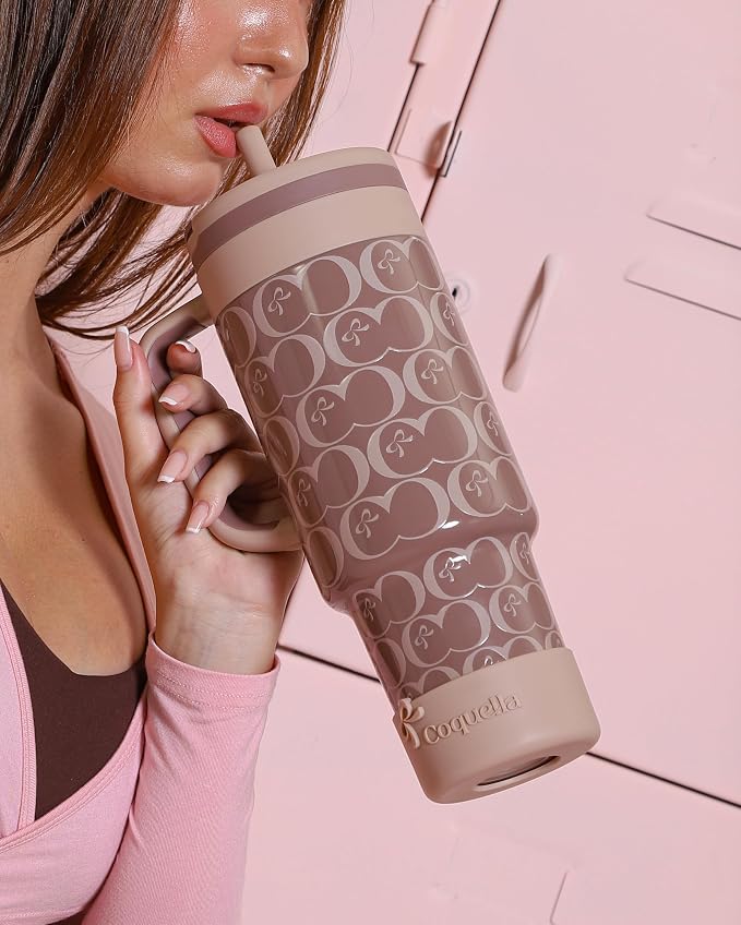 40 oz Insulated Tumbler with Handle and Push-Button Straw Lid, Stainless Steel - Image 7