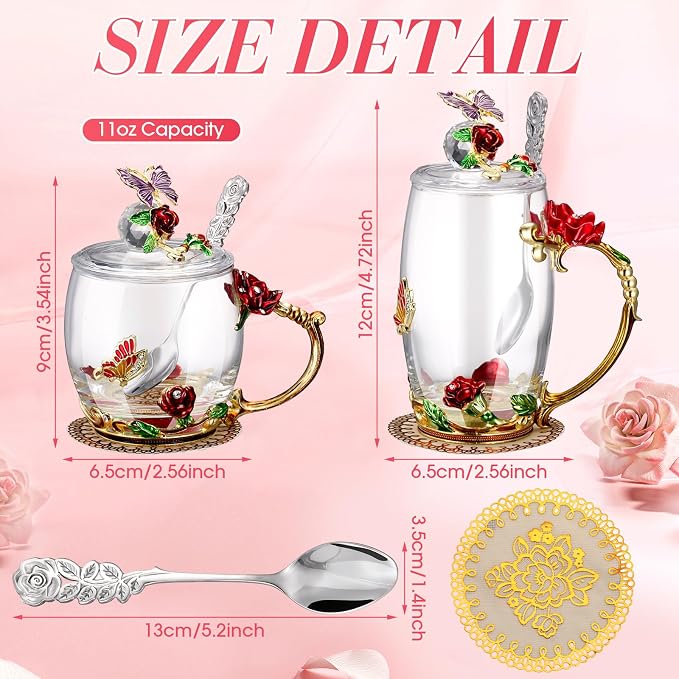 Nuanchu 4 Sets Flower Glass Tea Cups - Image 2