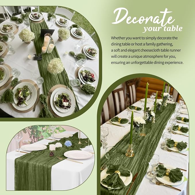 Pesonlook Cheesecloth Table Runner Olive Green, 10 Pack 17.7x108 inch, Long | - Image 4