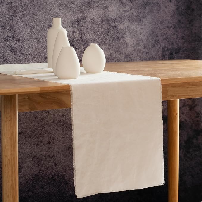 Table Runner with Fringe- 14x90 Inch Off White, 100% Pure Linen Table Runner - Image 2