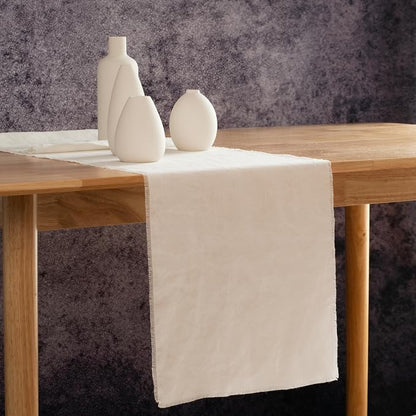 Table Runner with Fringe- 14x90 Inch Off White, 100% Pure Linen Table Runner - Image 2