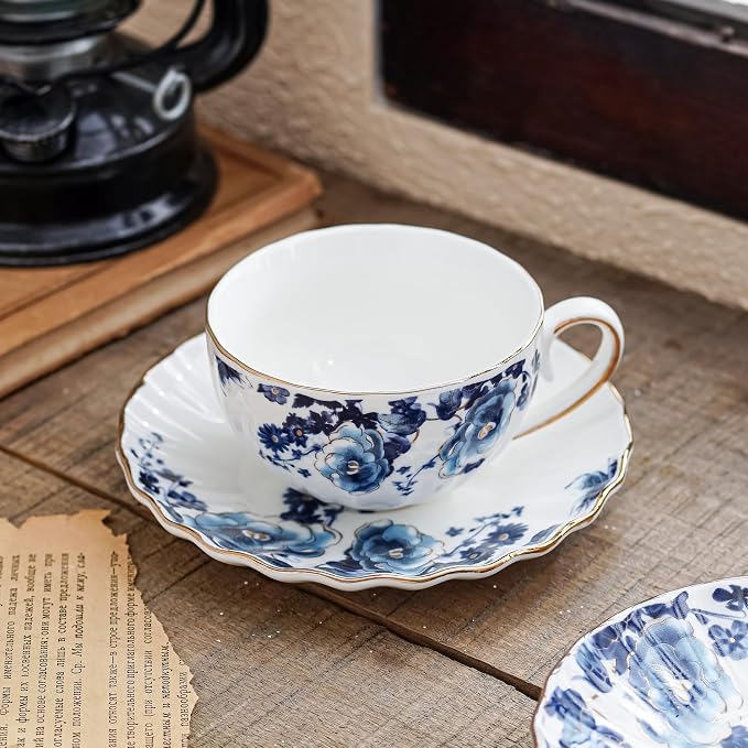 Agyiuns ceramic tea cup and saucer set of 4, floral teacup sets - Image 3