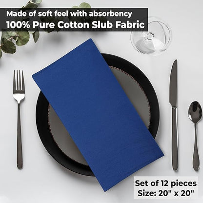 Urban Villa Cloth Napkins Set of 12 20x20 Inches 100% Cotton Napkins Cloth Washable Soft Durable Reusable Absorbent Table Dinner Napkins Cloth for Hotel Lunch Restaurant Weddings Parties-Royal Blue