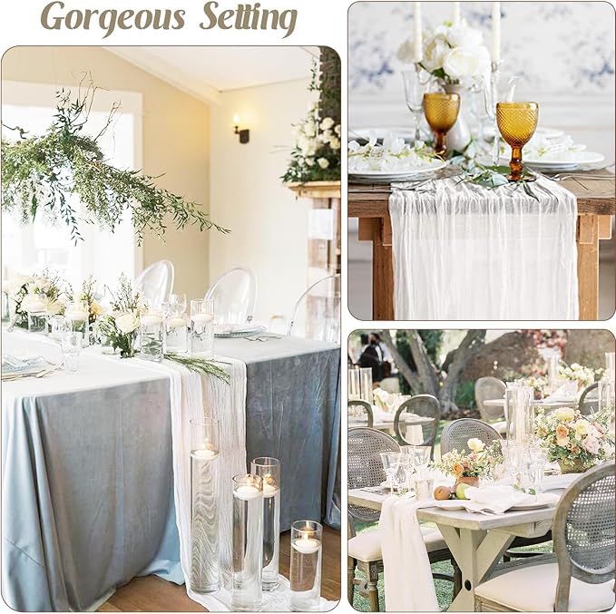 10 Pack White Cheesecloth Table Runner 35x120Inch, 10FT Long Summer Boho Sheer - Image 4