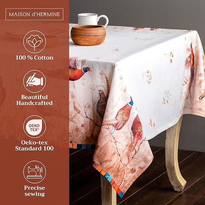 Maison d' Hermine Table Cloth Rectangle Table 100% Cotton 60 x 108 Inches Fall Tablecloth Reusable Everyday Use for Thanksgiving Christmas Decorations Dining Farmhouse Party (Faisan D'Automne)