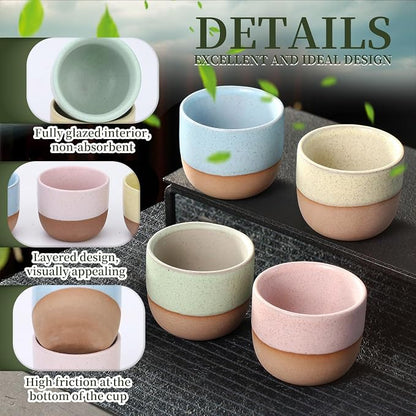 Double Espresso Cups Set of 4, 4 OZ/120 ML Handleless Espresso Mugs, Glazed - Image 3