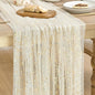 Artoid Mode Beige Gold Gauze Table Runner 59x120 Inch 10FT, Glitter Metallic Foil Sheer Dining Wedding Anniversary Holiday Birthday Table Decor for Home Party