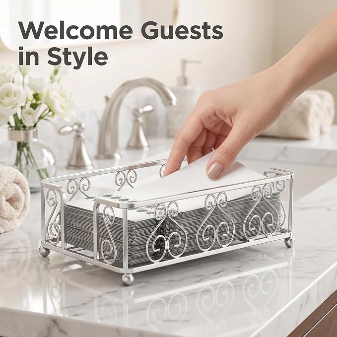 Guest Towel Holder Tray for Bathroom Countertop, Powder Room & Vanity Use - Image 3