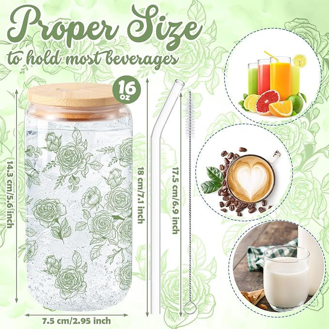 Sliner 2 Pcs Green Floral Glass Tumblers - Image 5