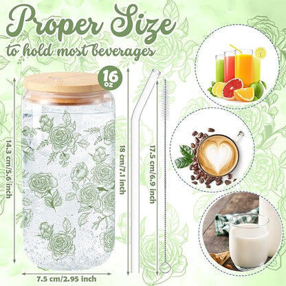 Sliner 2 Pcs Green Floral Glass Tumblers - Image 5