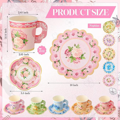 Nuogo 300 Pcs Vintage Floral Disposable Tea Party Set - Image 2