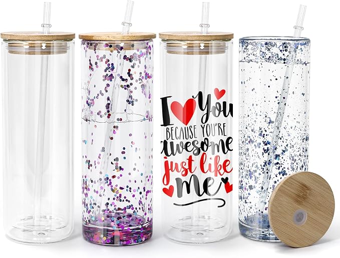AGH 25OZ Snow Globe Glass Tumbler, 4 Pack Sublimation Glass by AGoodHopeforYou