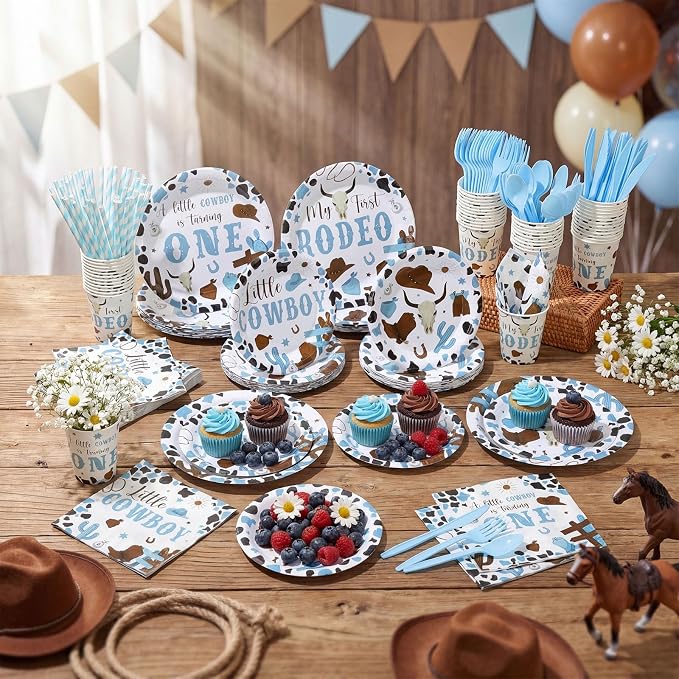 450 Pcs My First Rodeo Birthday Tableware Set Decorations Western Cowboy 1st - Image 6
